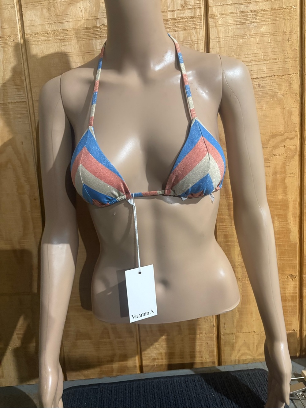 Vitamin A Striped Triangle Bikini Top - Blue, Pink, Cream